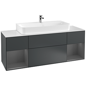 Villeroy et Boch Finion Villeroy et Boch G211GKHG 160cm, plaque de finition blanc mat, Emotion, étagères laqué anthracite mat, Midnight Blue Matt Lacquer