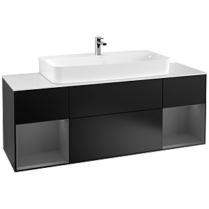 Villeroy und Boch Finion Waschtischunterschrank G211GKPD 160cm, Abdeckplatte white matt, Emotion, Regale Anthracite matt lacquer, Black matt lacquer
