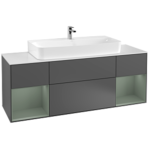 Villeroy et Boch Finion Villeroy et Boch G211GMGK 160cm, plaque de finition blanc mat, Emotion, étagères laqué mat olive, anthracite mat