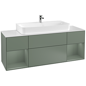 Villeroy et Boch Finion Villeroy et Boch G211GMGM 160cm, plaque de finition blanc mat, Emotion, étagères olive laqué mat, Olive Matt Lacquer
