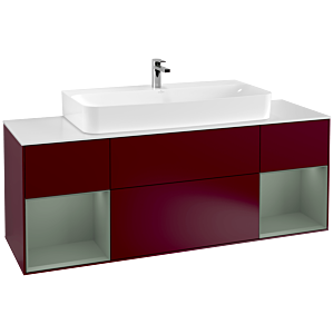 Villeroy und Boch Finion Waschtischunterschrank G211GMHB 160cm, Abdeckplatte white matt, Emotion, Regale Olive matt lacquer, Peony Matt