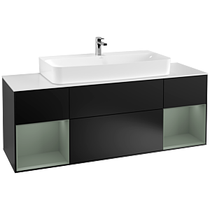 Villeroy et Boch Finion Villeroy et Boch G211GMPD 160cm, plaque de recouvrement blanc mat, Emotion, étagères laqué olive mat, laqué noir mat