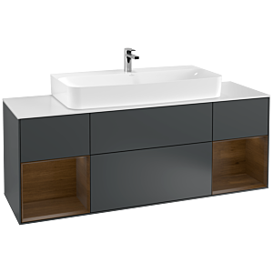 Villeroy et Boch Finion Villeroy et Boch G211GNHG 160cm, plaque de finition blanc mat, Emotion, étagères placage noyer, Midnight Blue Matt Lacquer