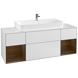 Villeroy et Boch Finion Villeroy et Boch G211GNMT 160cm, plaque de finition blanc mat, Emotion, étagères placage noyer, laqué blanc mat