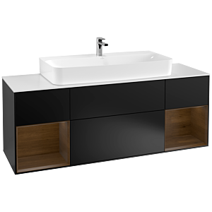 Villeroy et Boch Finion Villeroy et Boch G211GNPD 160cm, plateau blanc mat, Emotion, étagères en placage noyer, laqué noir mat