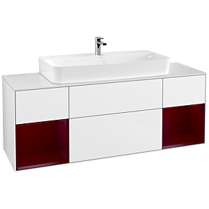 Villeroy et Boch Finion Villeroy et Boch G211HBGF 160cm, plaque de finition blanc mat, Emotion, étagères Peony laqué mat, laqué blanc brillant