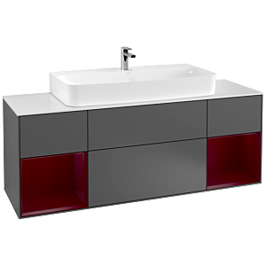 Villeroy und Boch Finion Waschtischunterschrank G211HBGK 160cm, Abdeckplatte white matt, Emotion, Regale Peony matt lacquer, Anthracite matt