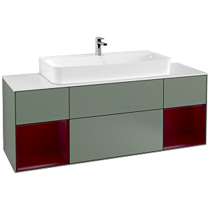 Villeroy et Boch Finion Villeroy et Boch G211HBGM 160cm, plaque de finition blanc mat, Emotion, étagères Peony laqué mat, Olive Matt Lacquer