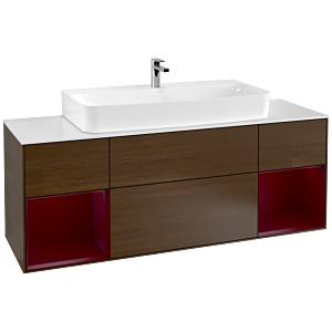 Villeroy und Boch Finion Waschtischunterschrank G211HBGN 160cm, Abdeckplatte white matt, Emotion, Regale Peony matt lacquer, Walnut veneer