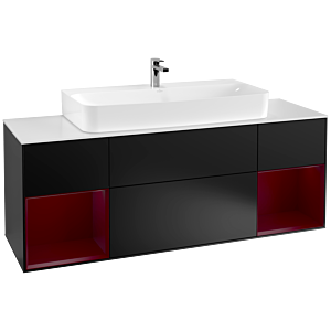 Villeroy et Boch Finion Villeroy et Boch G211HBPD 160cm, plaque de finition blanc mat, Emotion, étagères Peony laqué mat, laqué noir mat