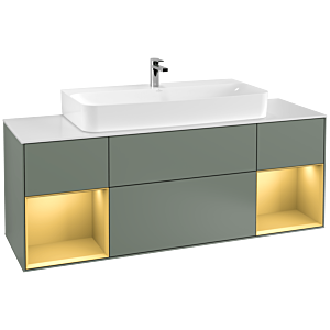 Villeroy et Boch Finion Villeroy et Boch G211HFGM 160cm, plaque de finition blanc mat, Emotion, étagères laqué or mat, Olive Matt Lacquer