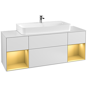 Villeroy et Boch Finion Villeroy et Boch G211HFMT 160cm, plaque de recouvrement blanc mat, Emotion, étagères laqué or mat, laqué blanc mat