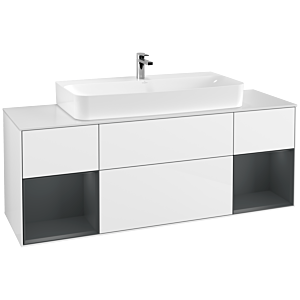 Villeroy und Boch Finion Waschtischunterschrank G211HGGF 160cm, Abdeckplatte white matt, Emotion, Regale Midnight matt lacquer, Glossy white lacquer