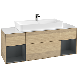 Villeroy et Boch Finion Villeroy et Boch G211HGPC 160cm, plaque de recouvrement blanc mat, Emotion, étagères Laque mat minuit, Oak Veneer