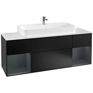 Villeroy et Boch Finion Villeroy et Boch G211HGPD 160cm, plaque de finition blanc mat, Emotion, étagères laqué mat minuit, laqué noir mat