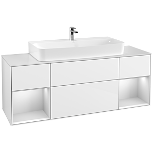 Villeroy und Boch Finion Waschtischunterschrank G211MTGF 160cm, Abdeckplatte white matt, Emotion, Regale White matt lacquer, Glossy white lacquer