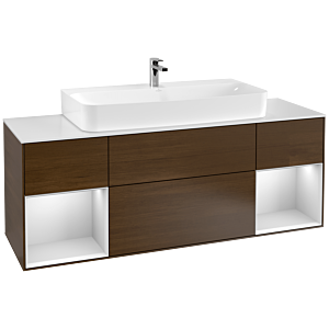 Villeroy et Boch Finion Villeroy et Boch G211MTGN 160cm, plaque de finition blanc mat, Emotion, étagères laqué blanc mat, placage noyer