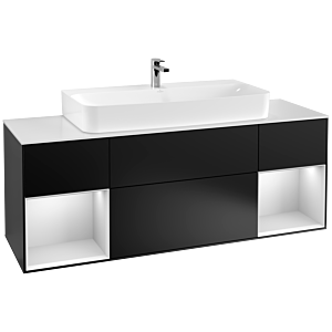 Villeroy et Boch Finion Villeroy et Boch G211MTPD 160cm, plaque de recouvrement blanc mat, Emotion, étagères laqué blanc mat, laqué noir mat