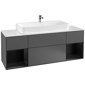 Villeroy et Boch Finion Villeroy et Boch G211PDGK 160cm, plaque de recouvrement blanc mat, Emotion, étagères laqué noir mat, anthracite mat
