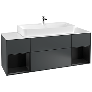 Villeroy et Boch Finion Villeroy et Boch G211PDHG 160cm, plaque de recouvrement blanc mat, Emotion, étagères laqué noir mat, Midnight Blue Matt Lacquer