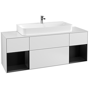 Villeroy et Boch Finion Villeroy et Boch G211PDMT 160cm, plaque de recouvrement blanc mat, Emotion, étagères laqué noir mat, laqué blanc mat