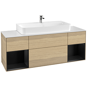 Villeroy et Boch Finion Villeroy et Boch G211PDPC 160cm, plaque de finition blanc mat, Emotion, étagères laqué noir mat, Oak Veneer