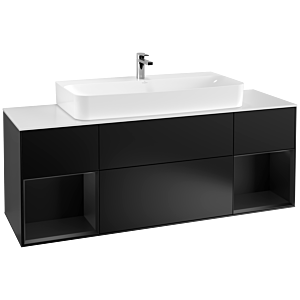 Villeroy et Boch Finion Villeroy et Boch G211PDPD 160cm, plaque de recouvrement blanc mat, Emotion, étagères laqué noir mat, laqué noir mat