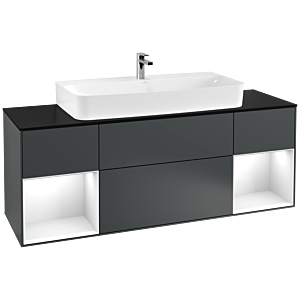 Villeroy und Boch Finion Waschtischunterschrank G212GFHG 160cm, Abdeckplatte black matt, Emotion, Regale Glossy white lacquer, Midnight Blue Matt Lacquer