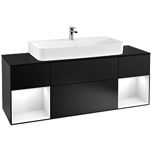Villeroy und Boch Finion Waschtischunterschrank G212GFPD 160cm, Abdeckplatte black matt, Emotion, Regale Glossy white lacquer, Black matt lacquer
