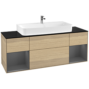 Villeroy et Boch Finion Villeroy et Boch G212GKPC 160cm, plaque de finition noir mat, Emotion, étagères laqué anthracite mat, Oak Veneer