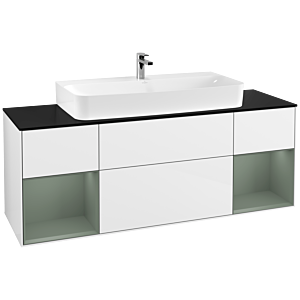 Villeroy et Boch Finion Villeroy et Boch G212GMGF 160cm, plaque de finition noir mat, Emotion, étagères laqué olive mat, laqué blanc brillant