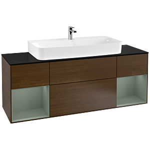 Villeroy et Boch Finion Villeroy et Boch G212GMGN 160cm, plaque de finition noir mat, Emotion, étagères laqué olive, placage noyer