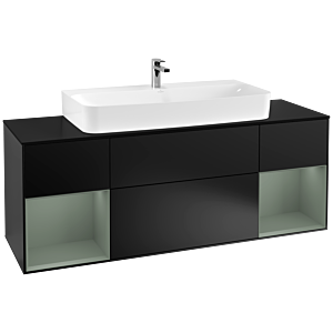 Villeroy et Boch Finion Villeroy et Boch G212GMPD 160cm, plaque de finition noir mat, Emotion, étagères laqué olive mat, laqué noir mat