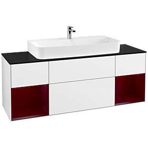 Villeroy und Boch Finion Waschtischunterschrank G212HBGF 160cm, Abdeckplatte black matt, Emotion, Regale Peony matt lacquer, Glossy white lacquer