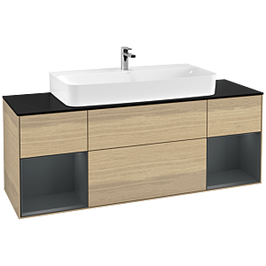 Villeroy und Boch Finion Waschtischunterschrank G212HGPC 160cm, Abdeckplatte black matt, Emotion, Regale Midnight matt lacquer, Oak Veneer