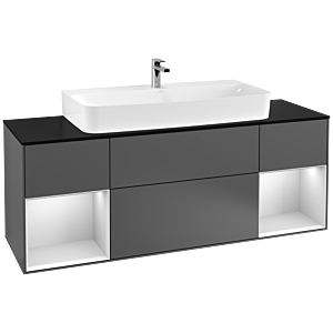 Villeroy und Boch Finion Waschtischunterschrank G212MTGK 160cm, Abdeckplatte black matt, Emotion, Regale White matt lacquer, Anthracite matt