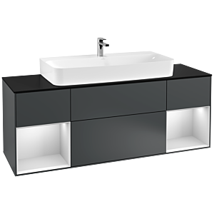 Villeroy und Boch Finion Waschtischunterschrank G212MTHG 160cm, Abdeckplatte black matt, Emotion, Regale White matt lacquer, Midnight Blue Matt Lacquer