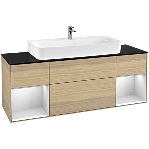 Villeroy et Boch Finion Villeroy et Boch G212MTPC 160cm, plaque de finition noir mat, Emotion, étagères laqué blanc mat, Oak Veneer