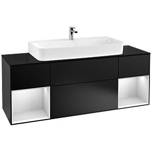 Villeroy und Boch Finion Waschtischunterschrank G212MTPD 160cm, Abdeckplatte black matt, Emotion, Regale White matt lacquer, Black matt lacquer