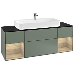 Villeroy et Boch Finion Villeroy et Boch G212PCGM 160cm, plaque de finition noir mat, émotion, étagères Oak Veneer , Olive Matt Lacquer