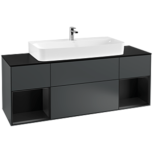 Villeroy et Boch Finion Villeroy et Boch G212PDHG 160cm, plaque de finition noir mat, Emotion, étagères laqué noir mat, Midnight Blue Matt Lacquer