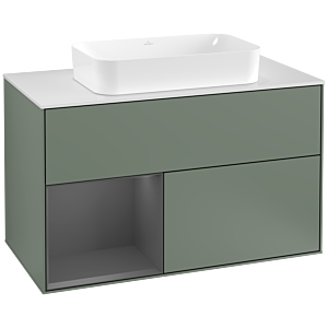 Villeroy et Boch Finion Villeroy et Boch G241GKGM 100cm, plaque de finition blanc mat, Emotion, étagère gauche Anthracite mat, Olive Matt Lacquer