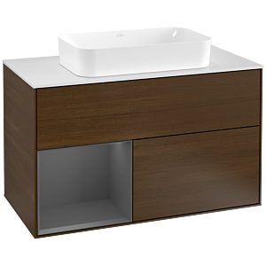 Villeroy et Boch Finion Villeroy et Boch G241GKGN 100cm, plaque de recouvrement blanc mat, Emotion, étagère gauche Anthracite mat, placage noyer