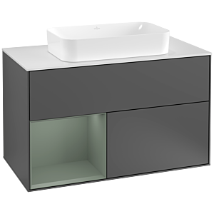 Villeroy et Boch Finion Villeroy et Boch G241GMGK 100cm, plaque de recouvrement blanc mat, émotion, étagère à gauche Olive Matt Lacquer , anthracite mat