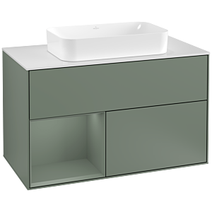 Villeroy et Boch Finion Villeroy et Boch G241GMGM 100cm, plaque de finition blanc mat, émotion, étagère à gauche Olive Matt Lacquer , Olive Matt Lacquer
