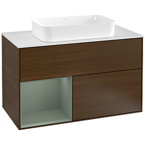 Villeroy et Boch Finion Villeroy et Boch G241GMGN 100cm, plaque de finition blanc mat, émotion, étagère à gauche Olive Matt Lacquer , placage Olive Matt Lacquer