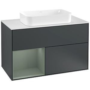 Villeroy et Boch Finion Villeroy et Boch G241GMHG 100cm, plaque de finition blanc mat, Emotion, étagère à gauche Olive Matt Lacquer , Midnight Blue Matt Lacquer