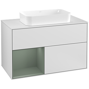 Villeroy et Boch Finion Villeroy et Boch G241GMMT 100cm, plaque de finition blanc mat, Emotion, étagère à gauche Olive Matt Lacquer , laqué blanc mat