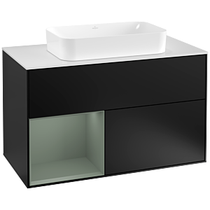 Villeroy et Boch Finion Villeroy et Boch G241GMPD 100cm, plaque de recouvrement blanc mat, Emotion, étagère à gauche Olive Matt Lacquer , laqué noir mat
