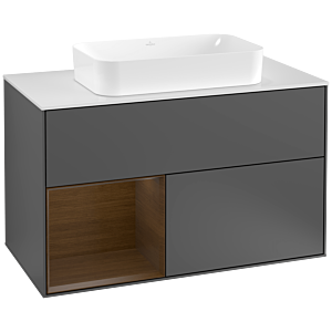 Villeroy et Boch Finion Villeroy et Boch G241GNGK 100cm, plaque de finition blanc mat, émotion, étagère gauche placage noyer, anthracite mat